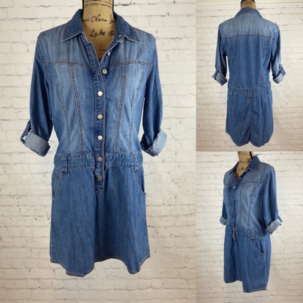 Jeanology Denim Button Front Mini Dress
